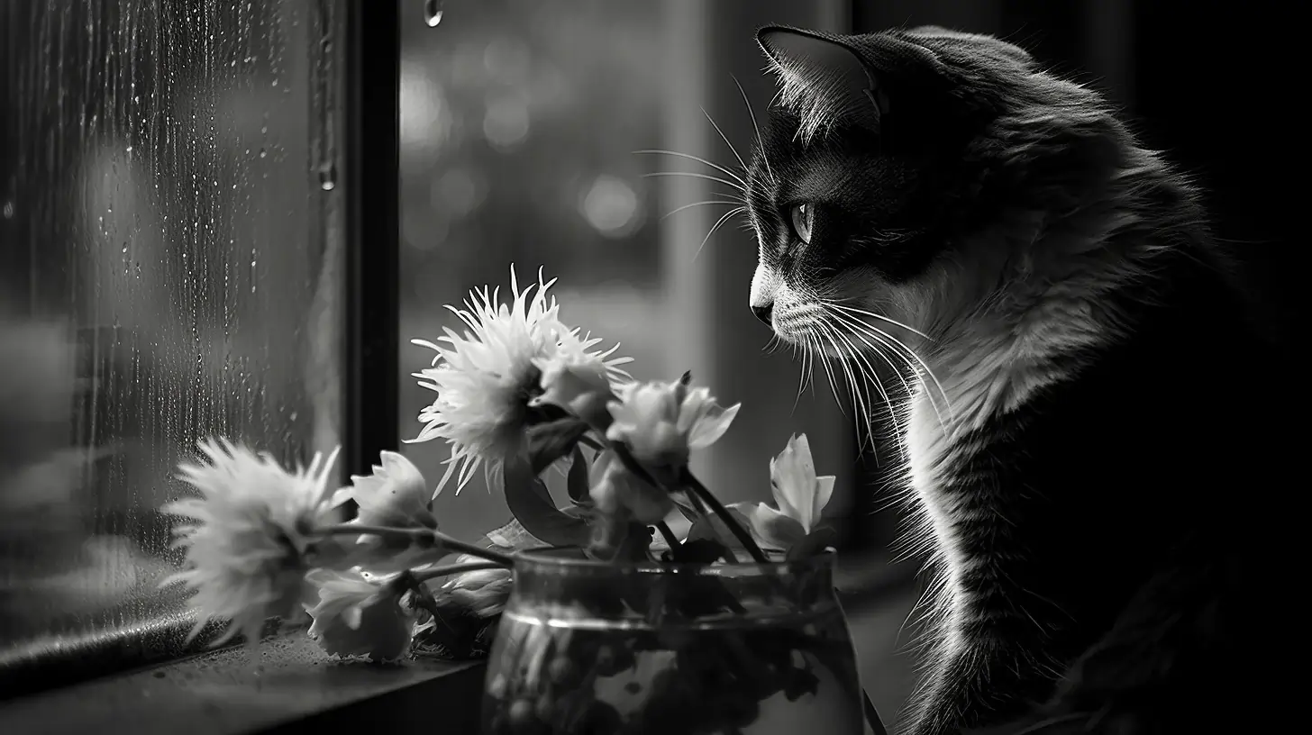 Monochrome Rainstorm with Cat