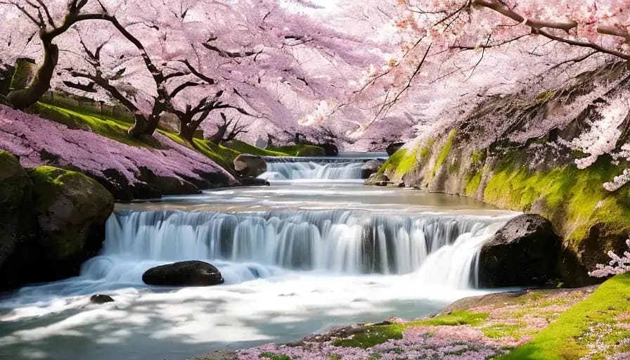 Cherry Blossom Landscape with Woman