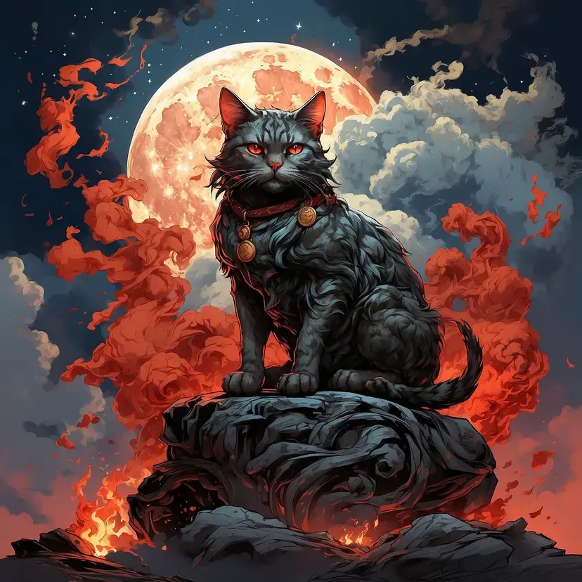 Celestial God Cat Over Flames
