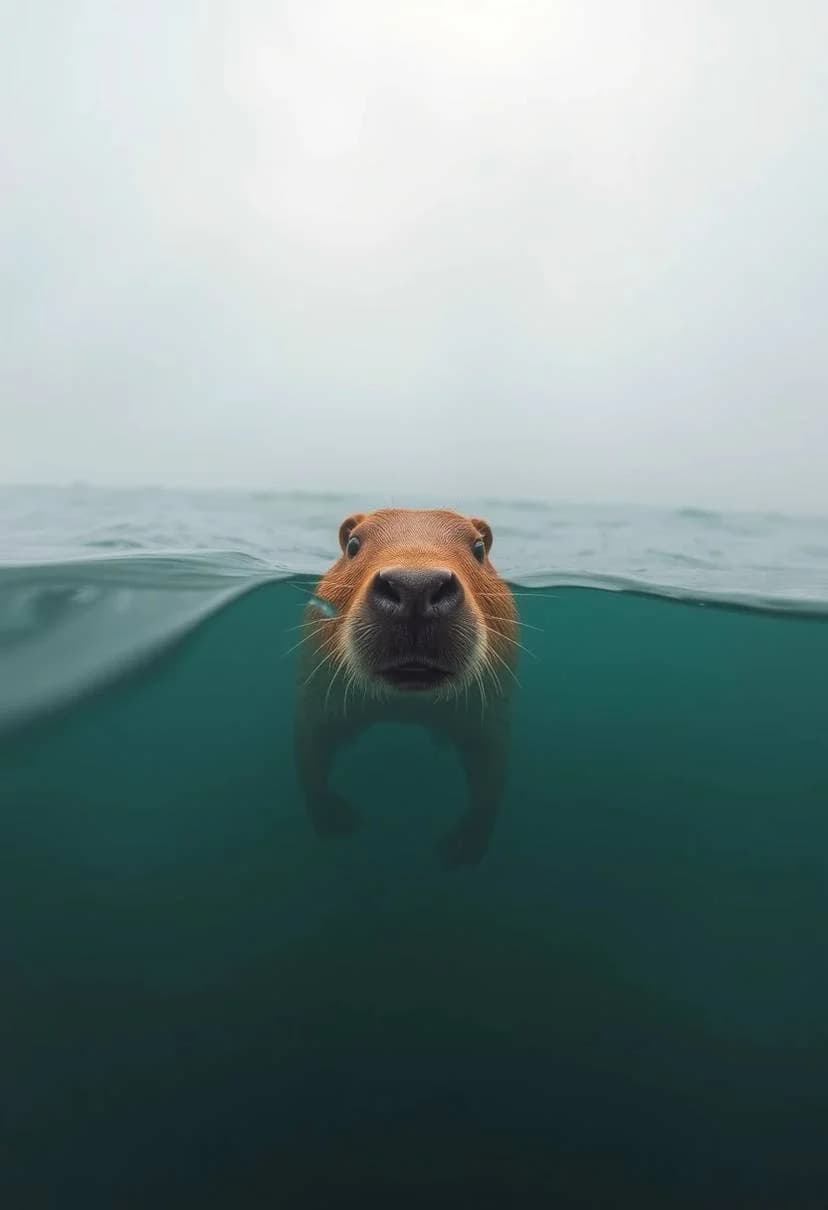 Capybara Swimming in the Ocean