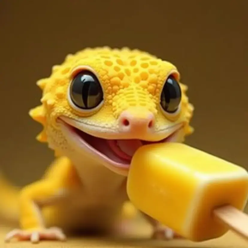 Yellow Leopard Gecko Licking Banana Popsicle