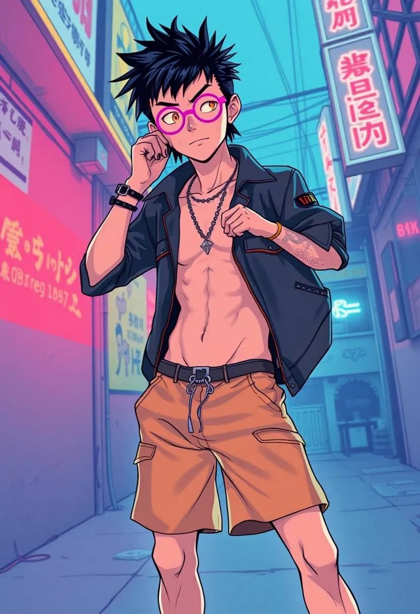 90s Vintage Punk Man in Neon