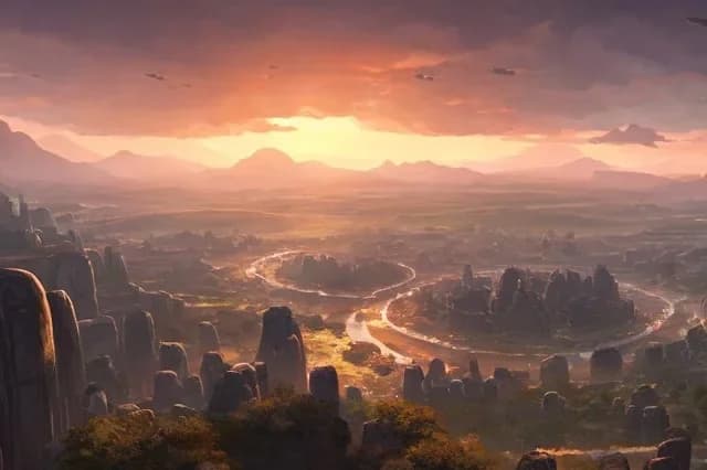 Cinematic Aerial Sunset Scene