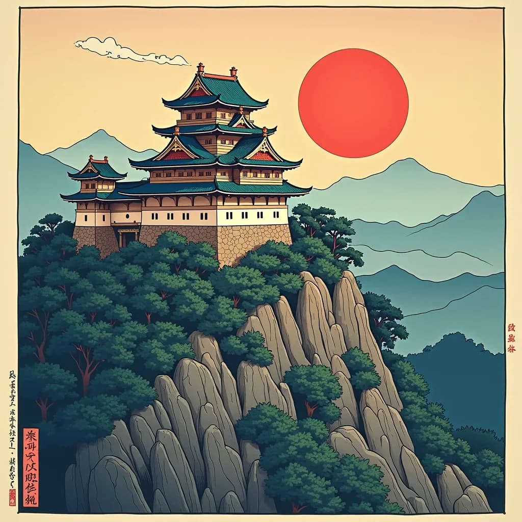 Ukiyo-e Mountain Castle