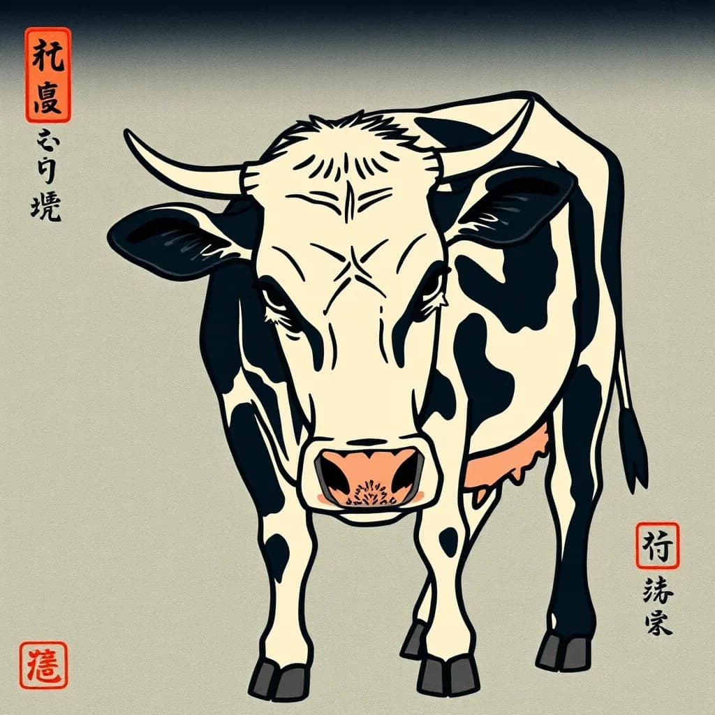 Woodblock Cow Artwork