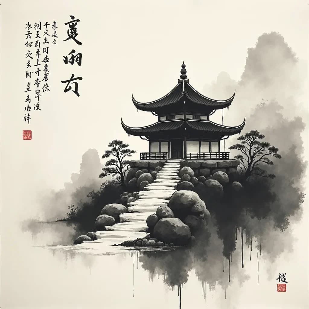 Chinese Ink Temple Painting