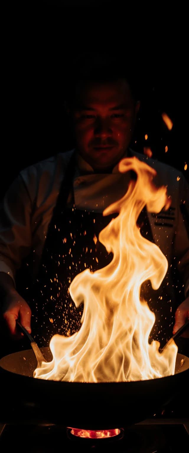 Chef Cooking with Flames
