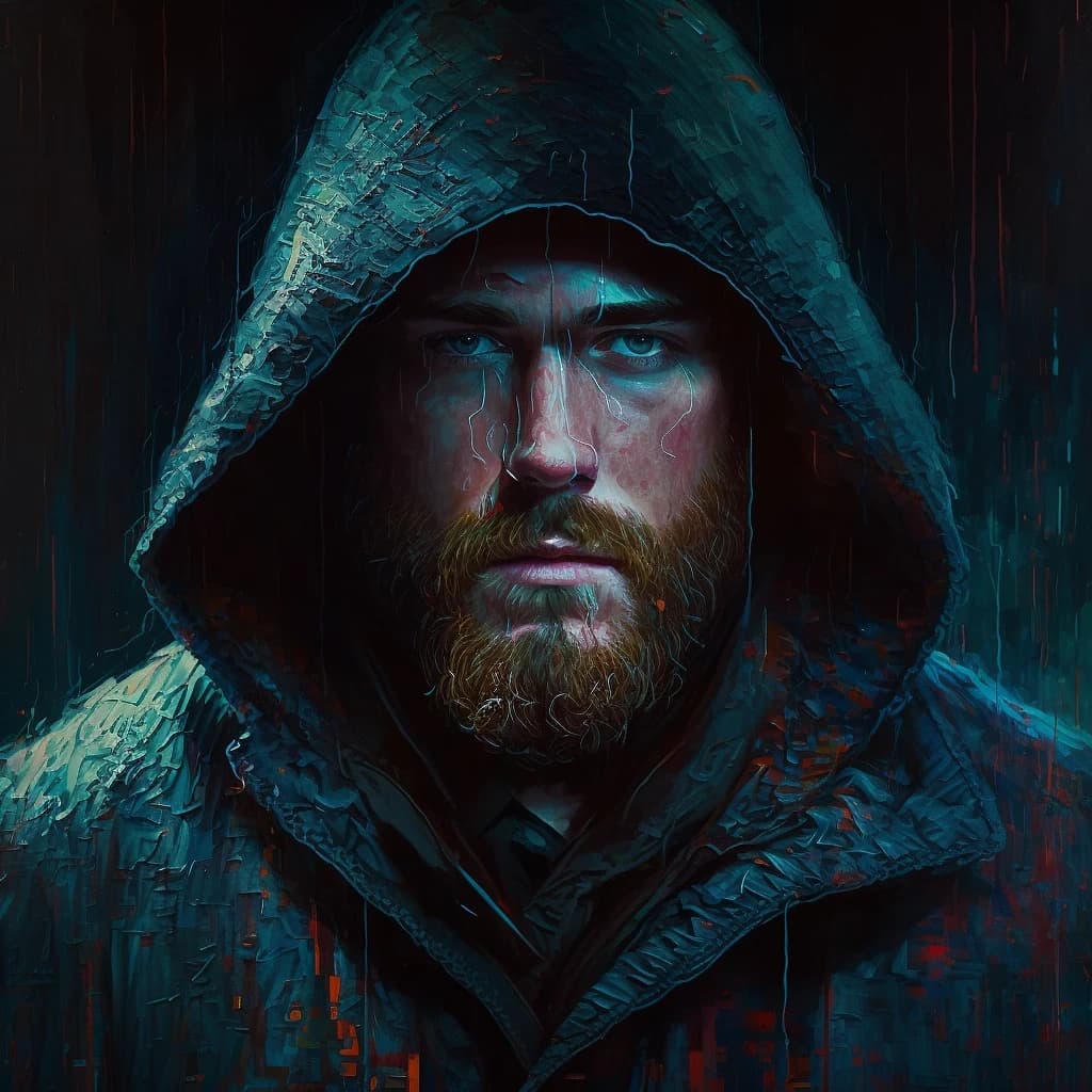 Hooded Bearded Man Portrait