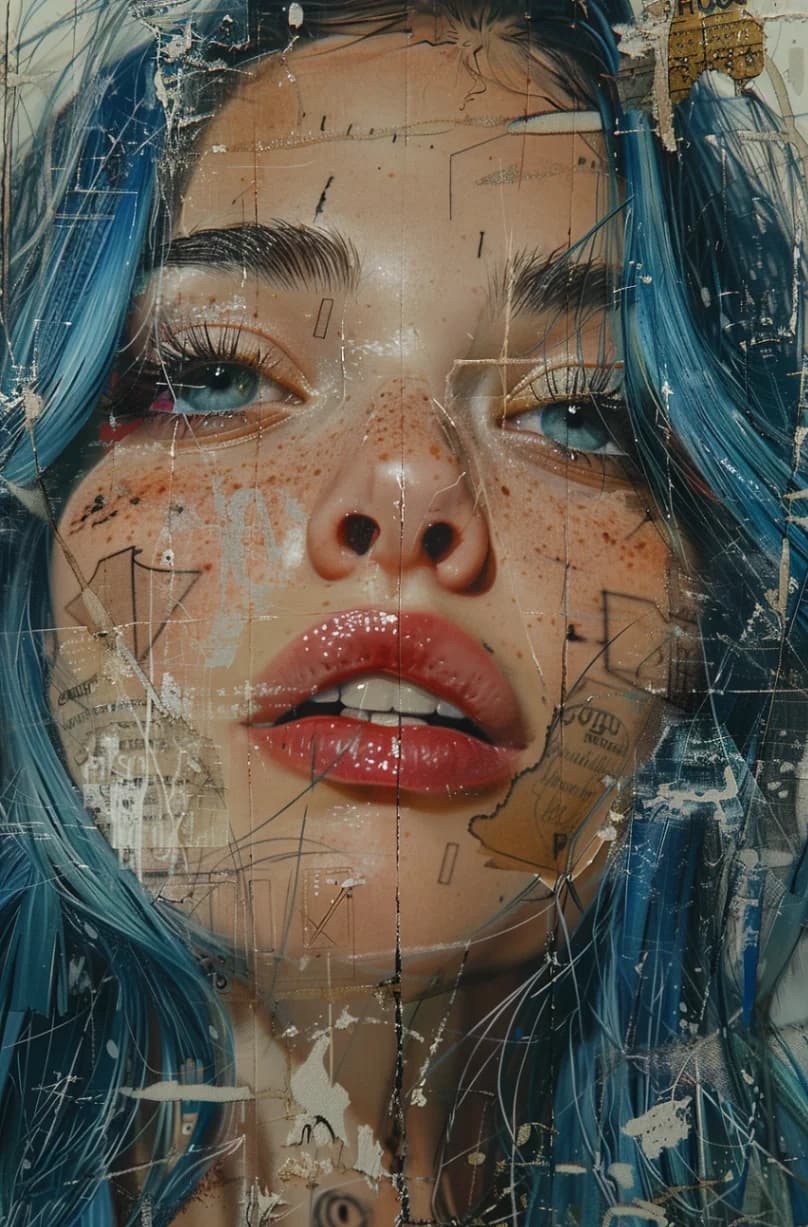Blue-Haired Woman Street Art Collage
