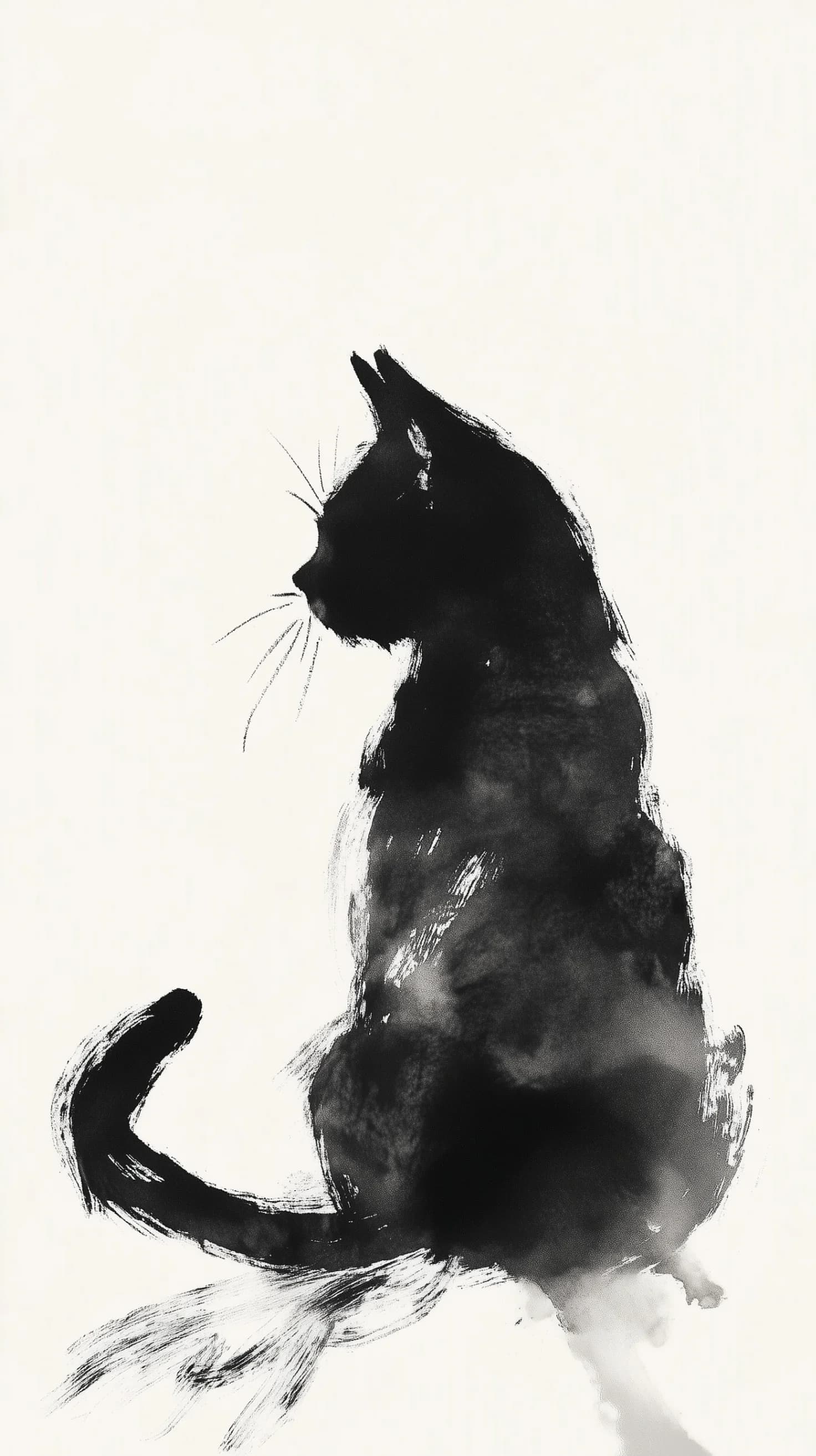 Sumi-e Sitting Cat Ink Drawing